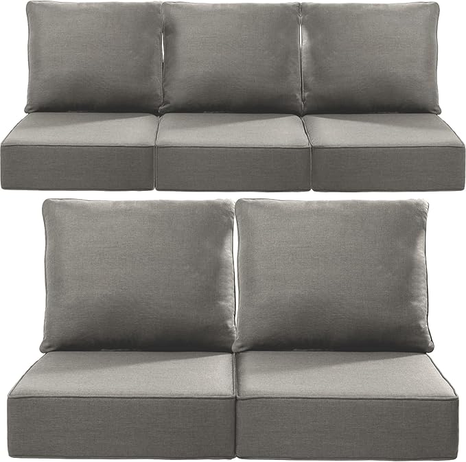 Luxury 22x24/22x25 6-Inch Outdoor Cushions for 5 Peice Patio Furniture Set - Set of 5 Water-Resistant Pillow for Dining Rocking Swivel Chairs Loveseat Couch Sectional Sofa - Grey