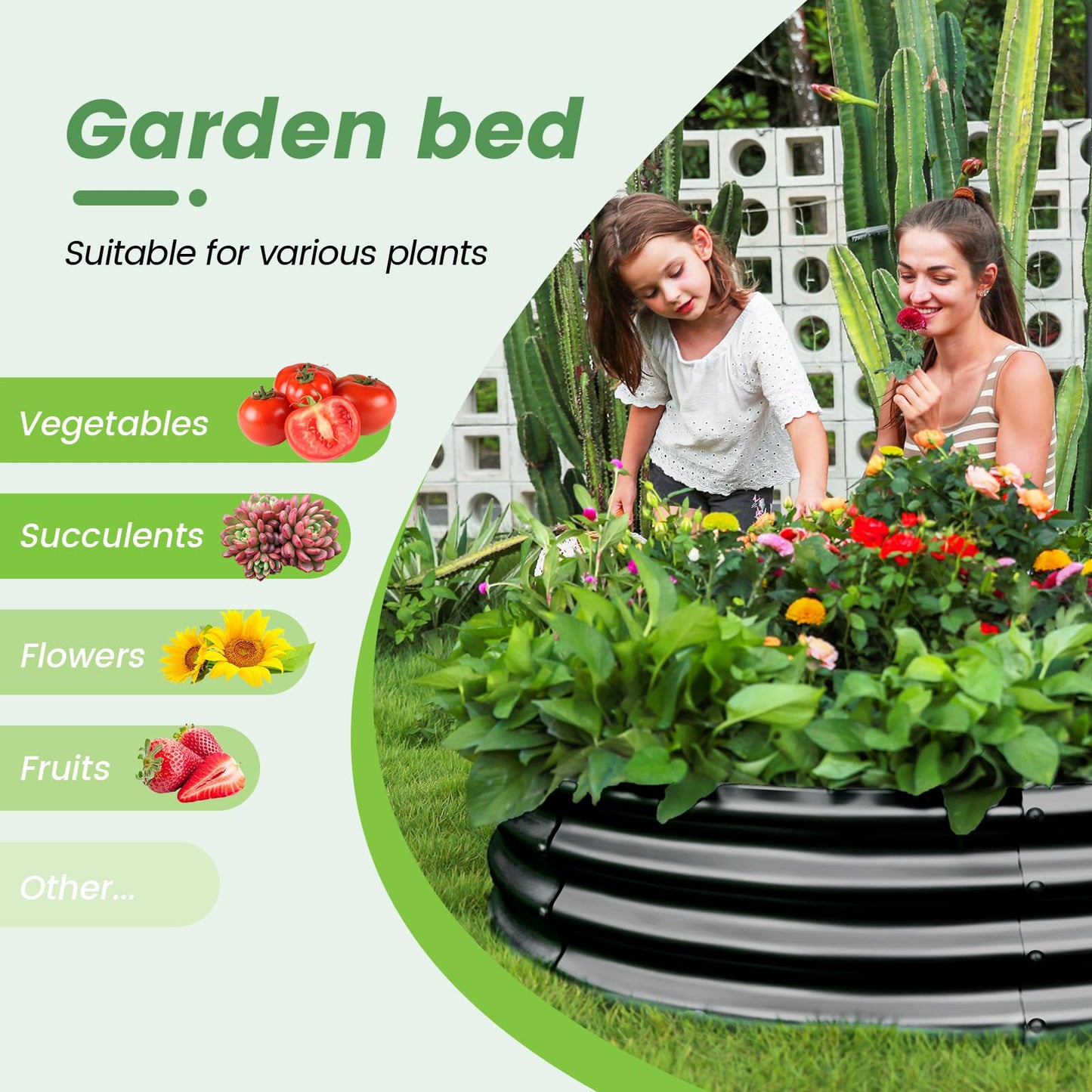 Land Guard 2×2×0.95ft Galvanized Raised Garden Bed Kit, Round Galvanized Planter Raised Garden Boxes Outdoor, Large Metal Raised Garden Beds for Vegetables, Deep Gray