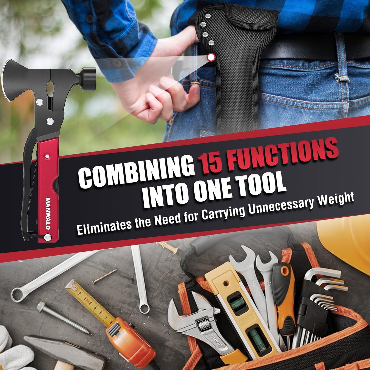 15 in 1 Multitool Axe Hatchet, Valentines Day Gifts for Him Adults, Camping Accessories Survival Gear, Multi Tool for Camping Hiking Survival, Cool Gadgets Gifts for Men, Husband, Boyfriends