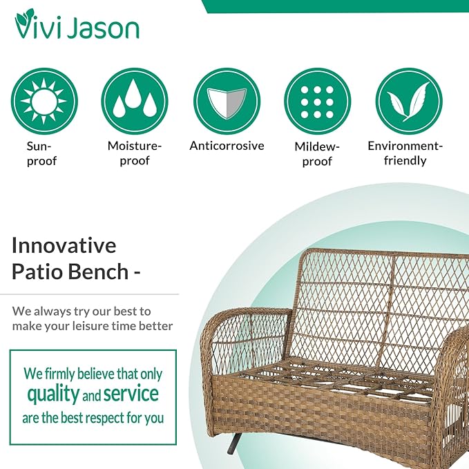 VIVIJASON 4-Piece Outdoor Patio Wicker Conversation Sets, All Weather Outdoor Rattan Furniture Set Includes Glider Loveseat, Coffee Table, 2 Glider Rocker Chairs w/Cushion for Lawn Balcony, Navy Blue