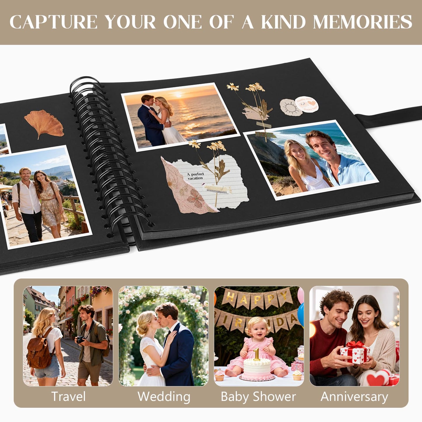 INNOCHEER Photo Album - Self Adhesive 80 Black Pages, Large Scrap Book Wedding Guest Book for DIY Anniversary Travel Memory Scrapbooking (Black 10X10)