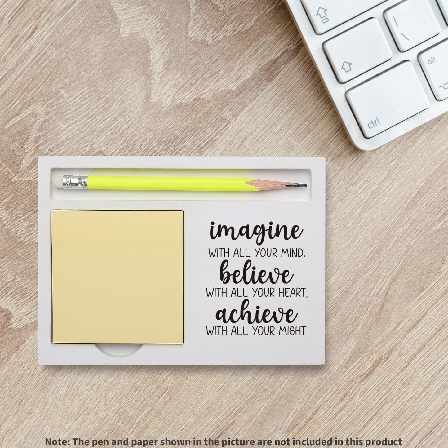 Positive Affirmations Imagine Believe Achieve Sticky Note Holder, Inspirational Desk Organizer for Teacher Coworker Graduate, Motivational Gift for Office Classroom Note Pad Holders KBB03