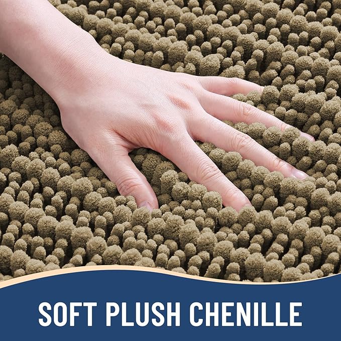 Arotive Luxury Chenille Bathroom Rug Mat, Extra Soft Thick Absorbent Shaggy Bath Rugs, Non-Slip Machine Wash Dry, Plush Bath Mats for Bathroom, Shower and Tub, 30x20, Camel