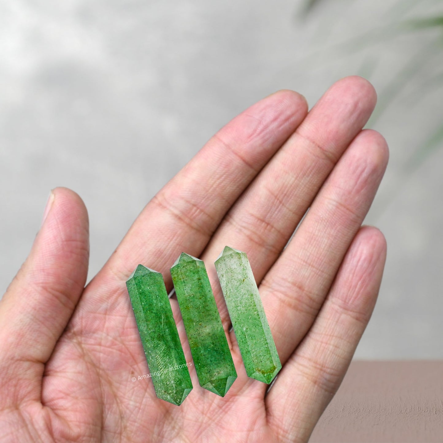 Amazing Gemstone Green Strawberry Quartz Crystal Points Bulk Healing Crystals - Pack of 3 Double Terminated Healing Wand Point Bulk Crystals, Crystal Grid, DIY - Premium Crystals for Beginners Gifts