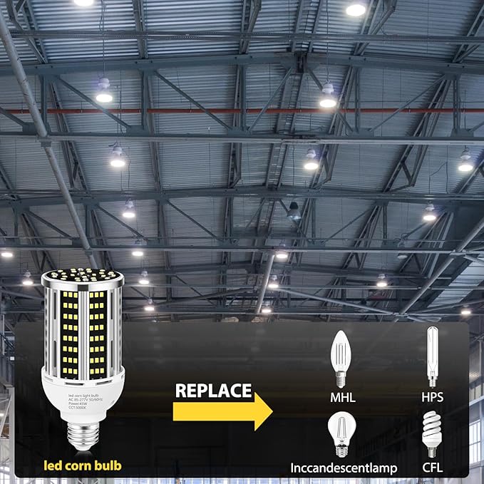 45W LED Corn Light Bulb 2 pack,400W Equivalent 5000K Commercial Grade Daylight E26/E39 6000LM Medium Mogul Base LED Lamp,Large Area Lights For Outdoor Indoor Garage Warehouse street Factory Bay Light