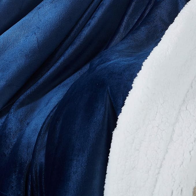 SOCHOW Sherpa Fleece Throw Blanket, Double-Sided Super Soft Luxurious Plush Blanket Queen Size 90 inchx90 inch, Navy Blue