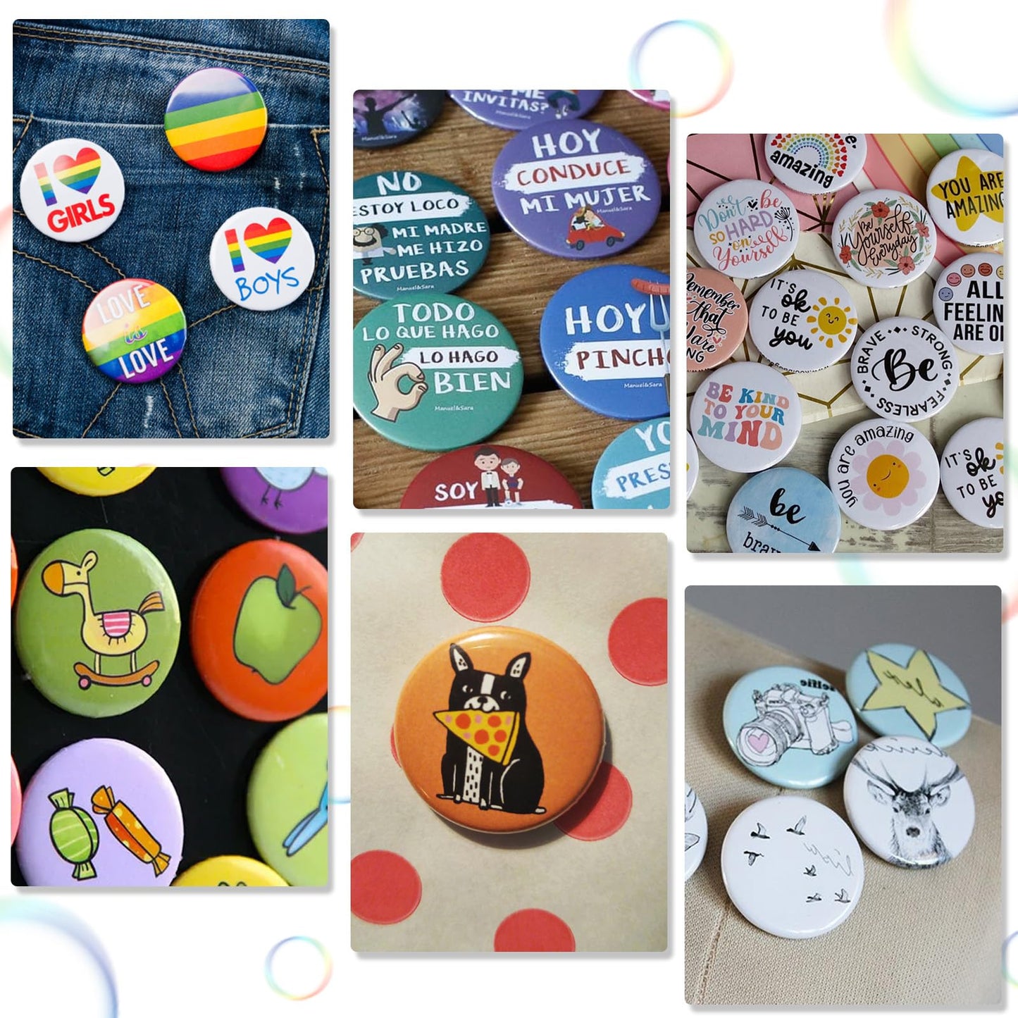 Yuanan 100 Sets Button Maker Supplies 58mm/2.25 Inch Button Supplies with Metal Covers, Pin Backs and Clear Film Badge Parts Pin Buttons Kit for Buttons Makers Machine Pins Maker Press