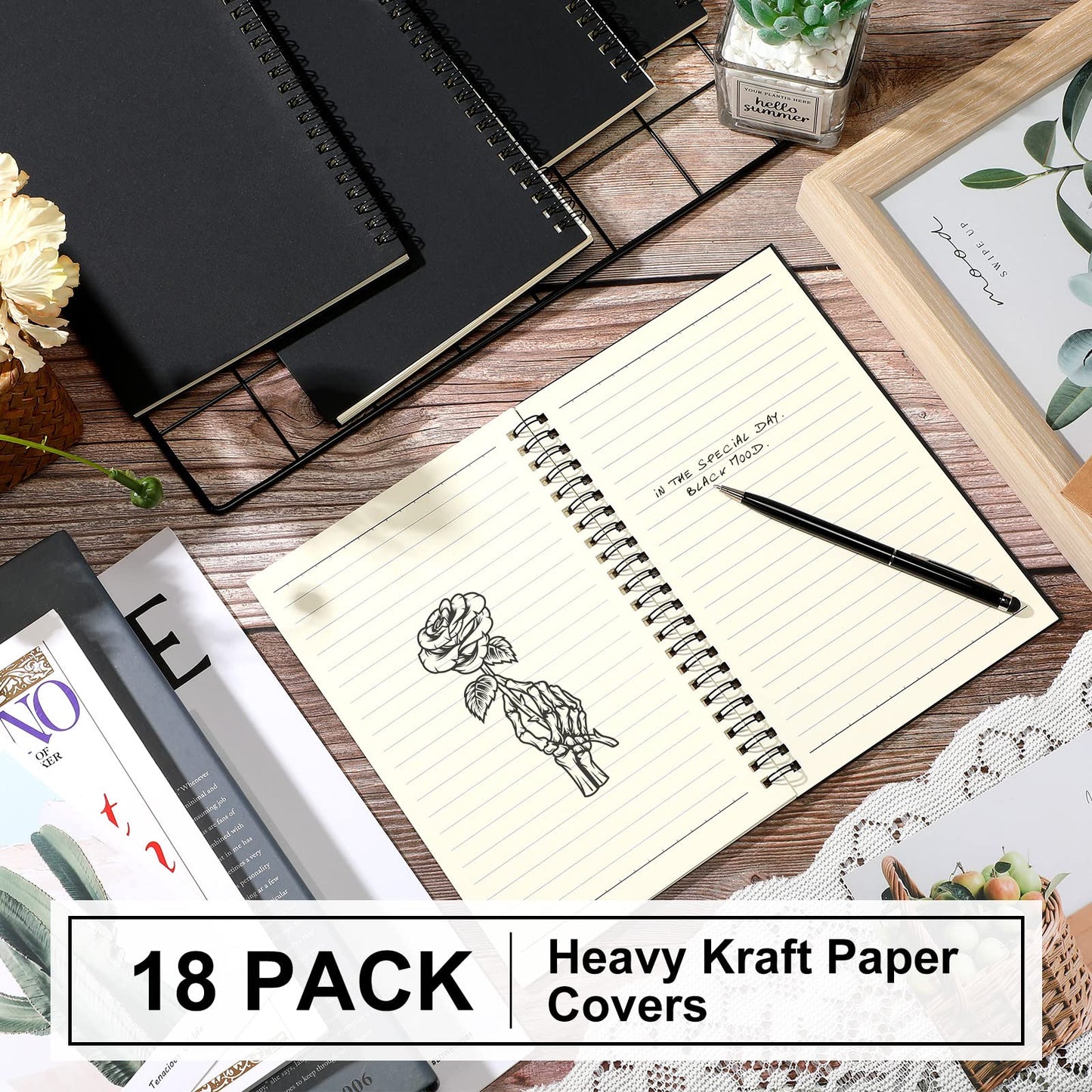 Yahenda 18 Pcs Spiral Notebook Bulk A5 Journal Lined 8.3'' x 5.5'' Writing Composition Paper Small Notepad Subject Notebook for Students Office Business Back to School Supplies (Black Color)