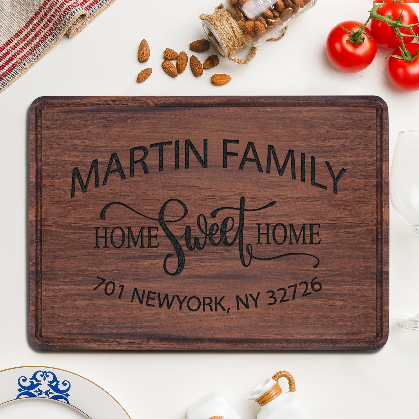 Personalized Cutting Board with Home Sweet Home Design, Custom Engraved Housewarming Gift for Friends, New Home, Realtor Closing Gift for Clients, Kitchen Decor, Neighbors or First-Time Home Buyers