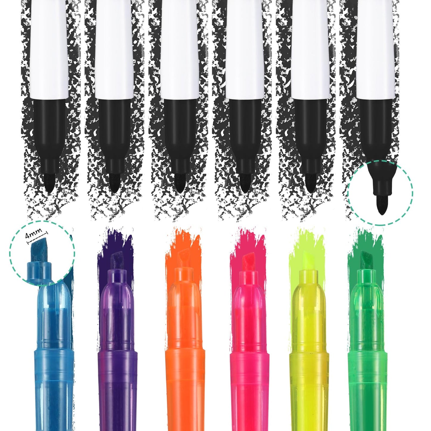 Chinco 30 Pcs Retractable Shuttle Pen Clip with Mini Highlighter Nurse Badge Pen Neon Marker LED Keychain Ring Clip (Plain, Mix Color)