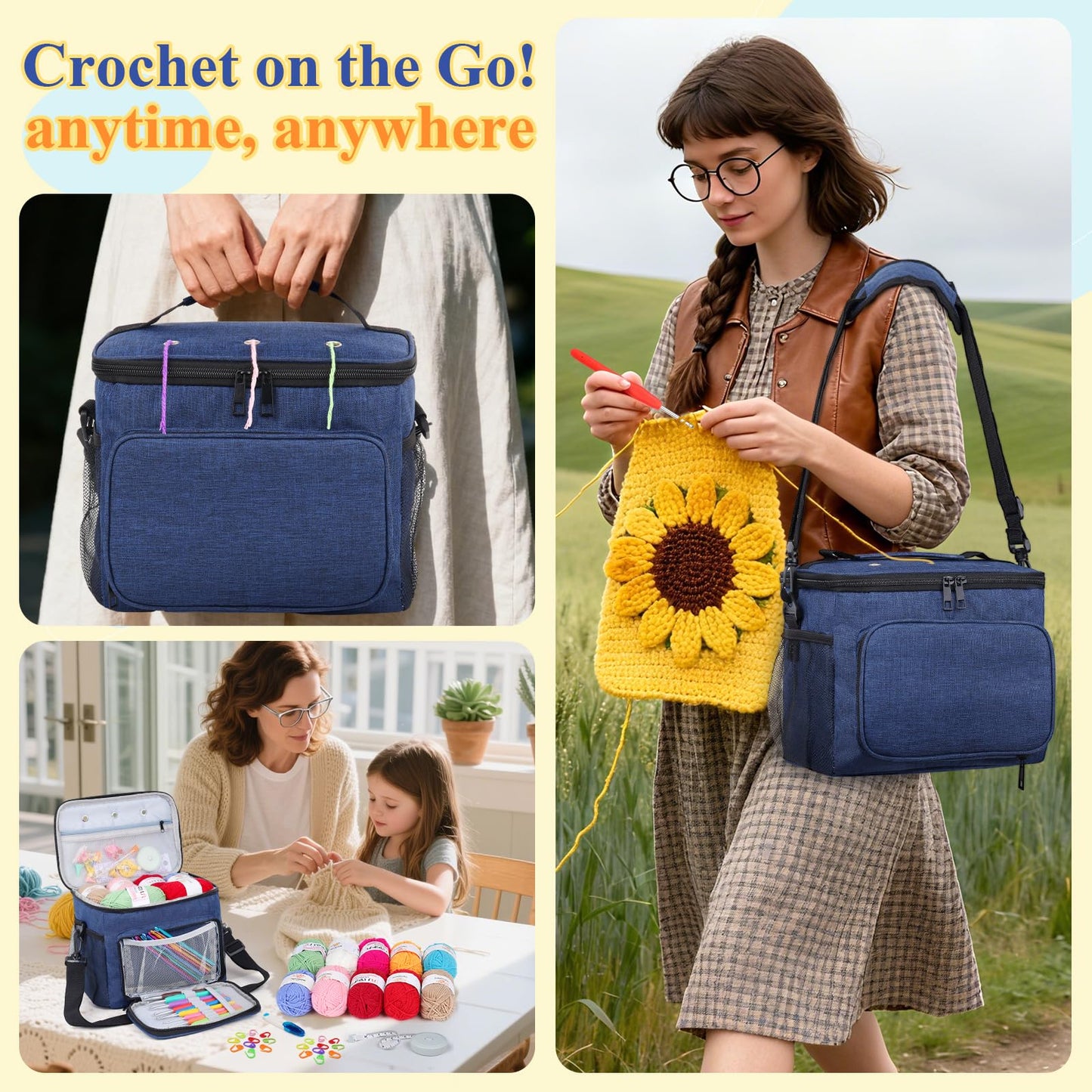 Aeelike Complete Beginner Kit 87PCS, Crochet Kit for Beginners Adults, Navy Portable Yarn Bag, 23 Crochet Hooks,Yarn 20 Colors Skeins, Instruction & Crocheting Accessories