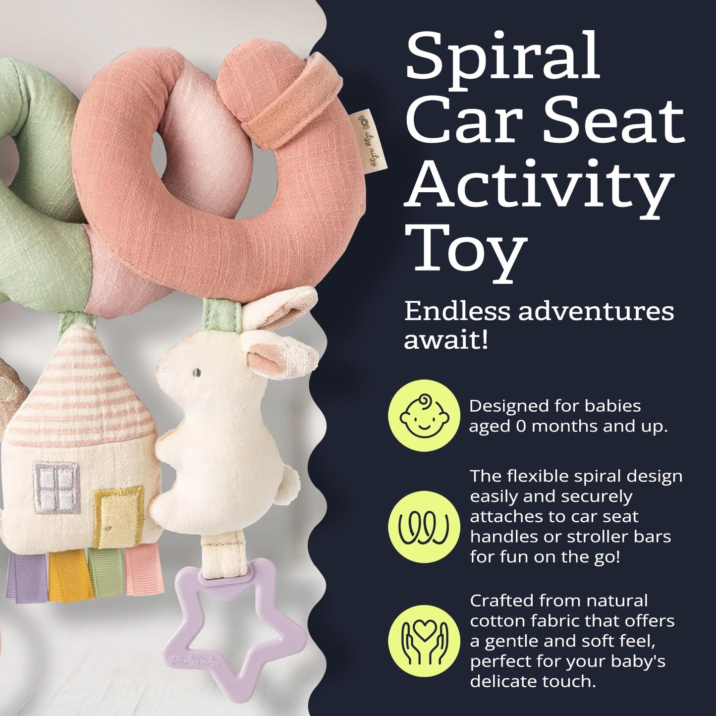 Itzy Ritzy Spiral Car Seat & Stroller Activity Toy - Stroller & Car Seat Toys for Ages 0 Months and Up - Hanging Toys Include Dangling Ring, Mirror and Textured Ribbons (Pastel Rainbow)