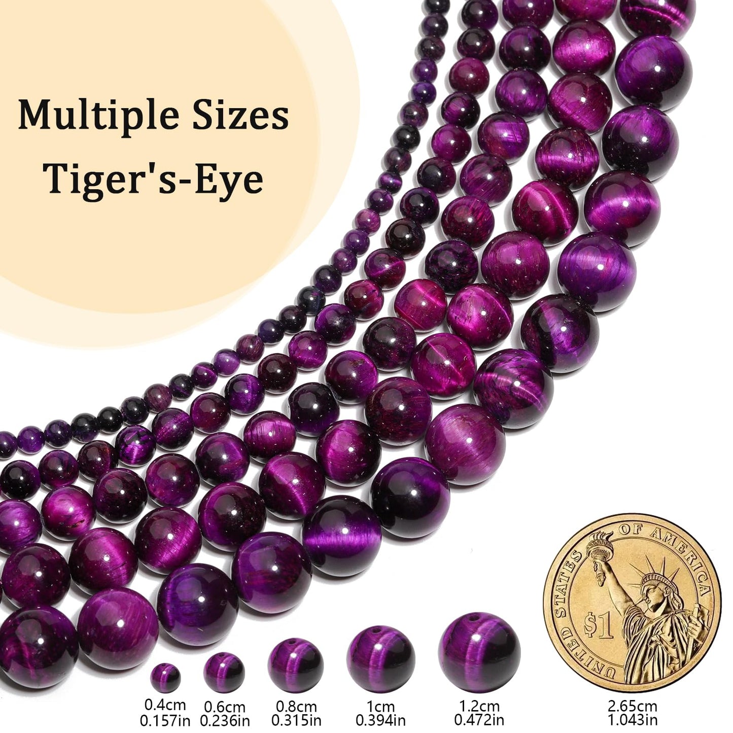 Yochus Natural Tiger Eye Beads, 90Pcs 4MM Onyx Agate Color Enhance Round Loose Beads Bulk, DIY Charm Smooth Gemstone Beads for Jewelry Making(6mm 8mm 10mm 12mm Beads)