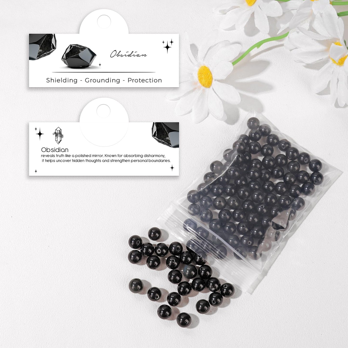 Raicegs 100pcs 8mm Obsidian Beads Natural Gemstone Beads Round Loose Beads for Jewelry Making DIY Bracelets Necklace