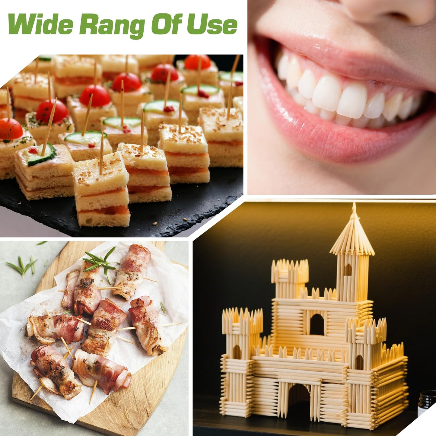 Toothpick Holders 1 Pack with 2400 Picks,Round Toothpicks Double-Side Point for Teeth,Food Pick,Appetizers,Cocktails Fruits,Olive&DIY Craft.
