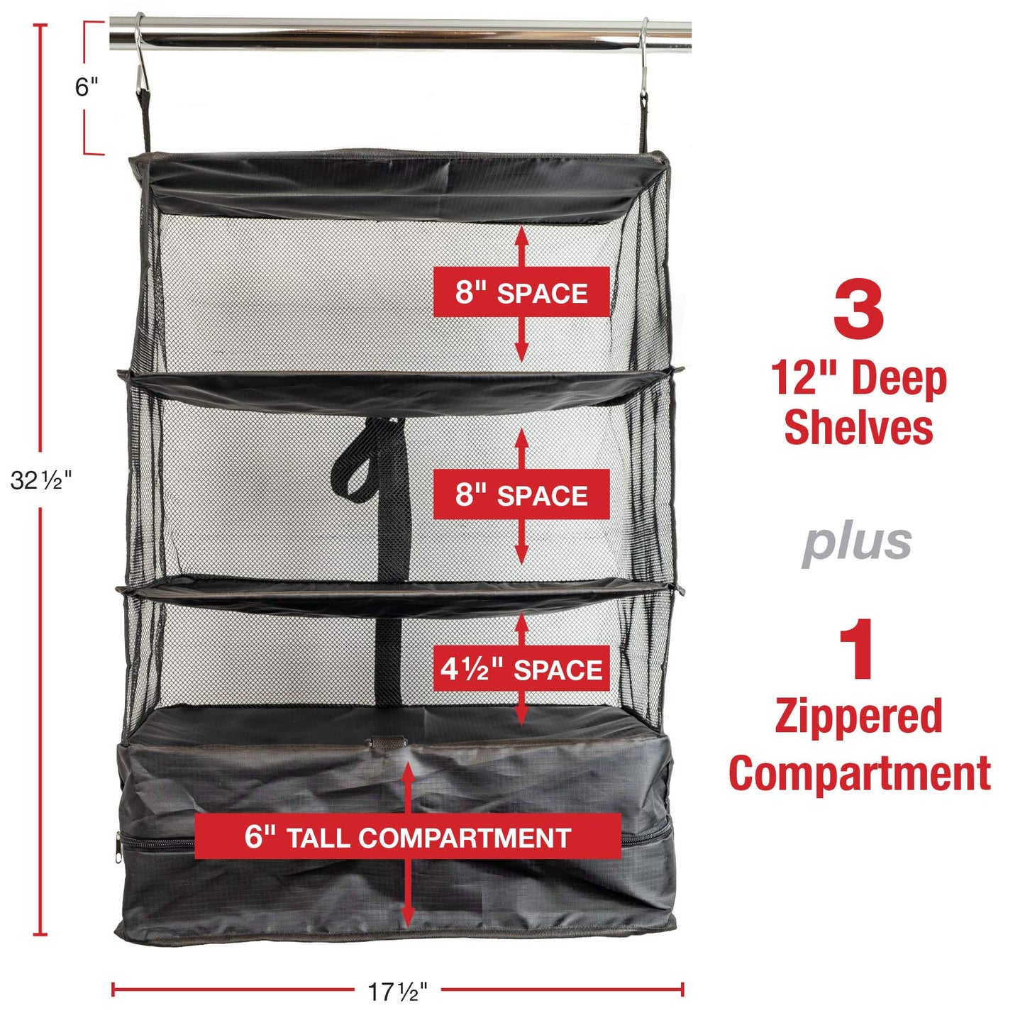 Excello Global Products Collapsable Portable Hanging Storage Organizer With Zippered Compartment Perfect for Travel and Packing