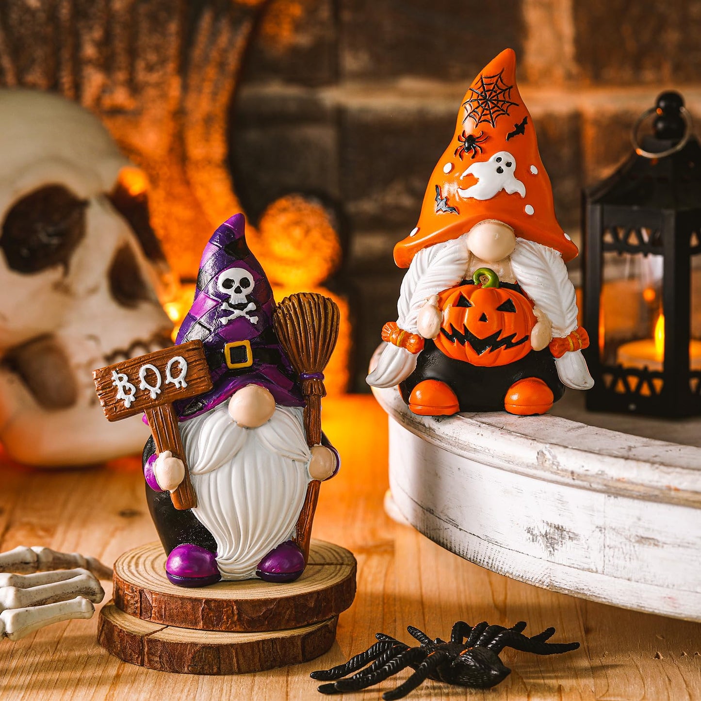 FairySandy 2 Pcs Halloween Gnomes Resin Figurines for Home Decorations Stuff Decor Resin Swedish Gnomes Figurines Collectible Tabletop Kitchen Decorations for Halloween Home Kitchen Office