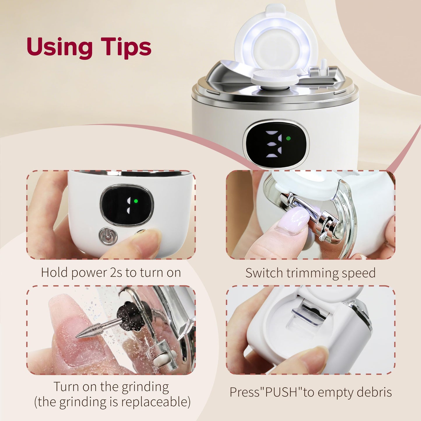 6-in-1 Electric Automatic Nail Clipper & Trimmer for Seniors, 2026 Upgraded Nail Clippers Set with LED Light and Magnifier | USB Rechargeable, 3 Speeds, Dual Blades, Storage Case for Adults