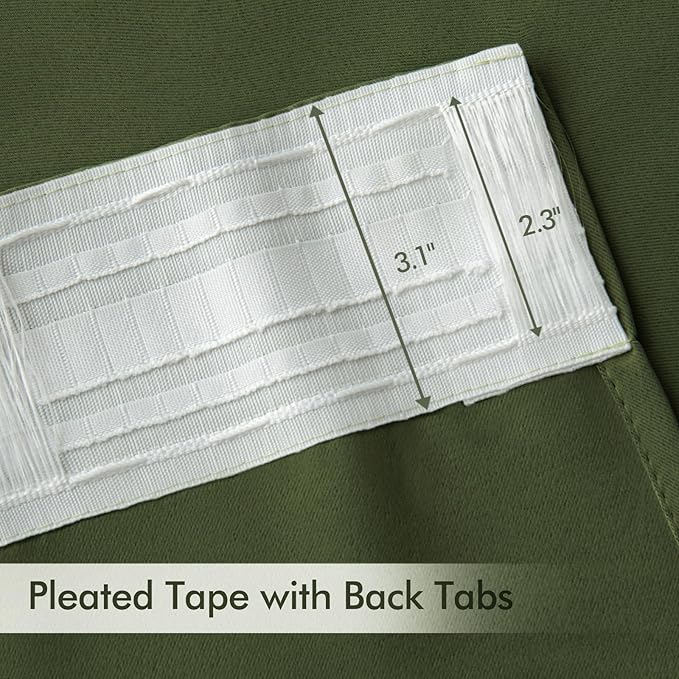 MIULEE Olive Green Back Tab Blackout Curtain 96 Inch Long 2 Panels Set for Bedroom, Rod Pocket/Pinch Pleat Thermal Insulated Living Room Darkening Pleated Light Blocking Floor to Ceiling Drape