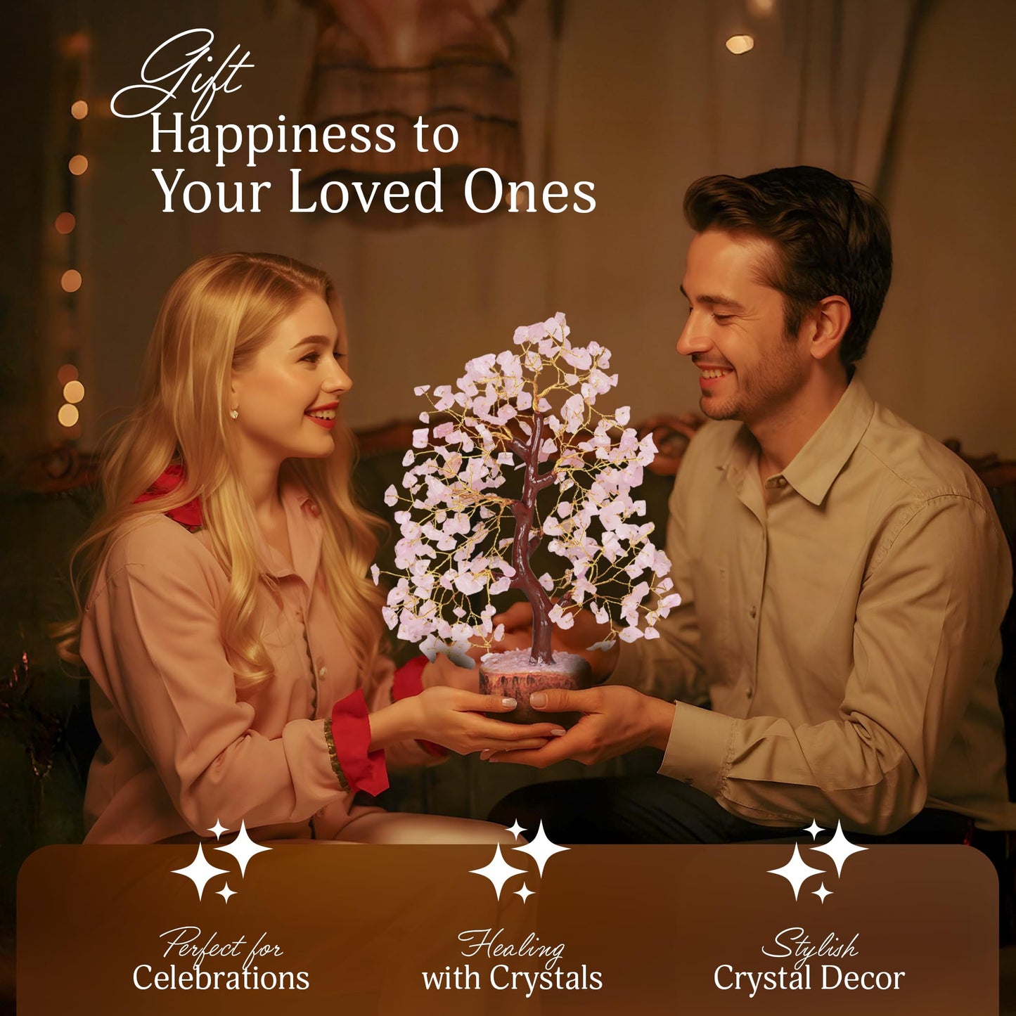 Rose Quarts - Rose Quartz Tree, Crystal Tree of Life, Good Luck Stones and Crystals, Home Decor Gifts, Gem Tree, Crystal Tree for Positive Energy,