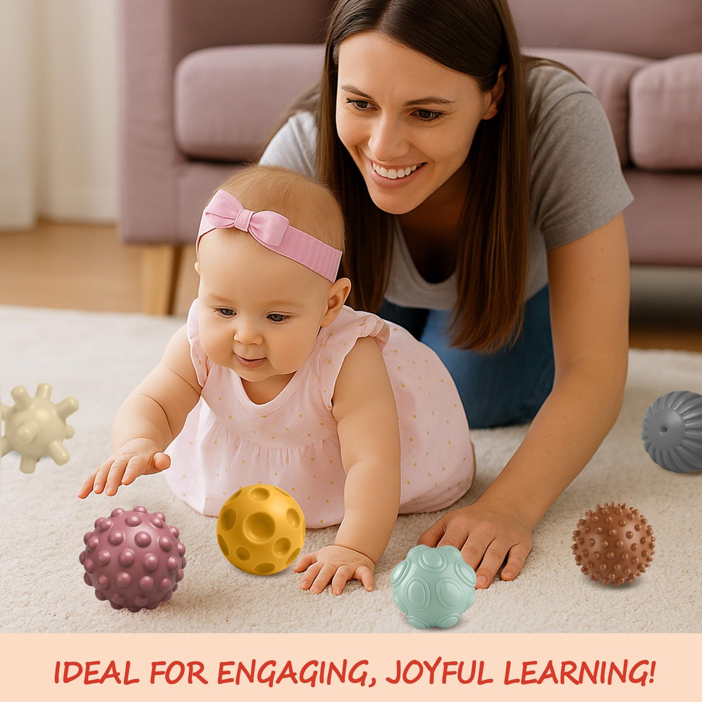 ROHSCE Sensory Balls for Babies 6-12 Months, 6PCS Textured Sensory Ball Set, Montessori Toy for Baby Development, Soft Infant Toy for Fine Motor Skills, Early Learning Gift for Baby