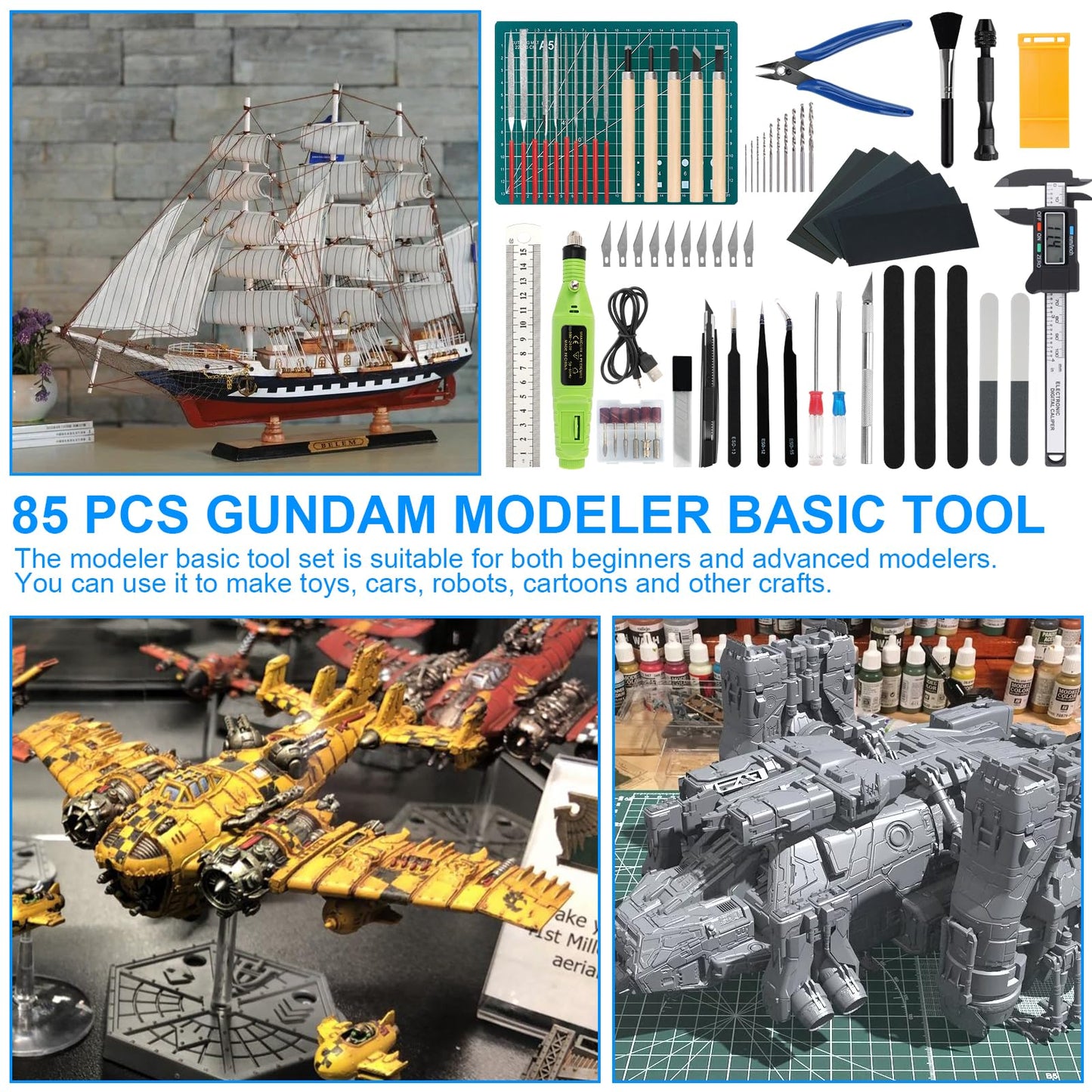 Gundam Tool Kit, 85 Pcs Professional Model Tool Kit for Gundam, Modeling Tools for Plastic Models, Gunpla Tool Kits for Adults, Model Building Tools Hobby Tools Craft Set for Repairing and Fixing