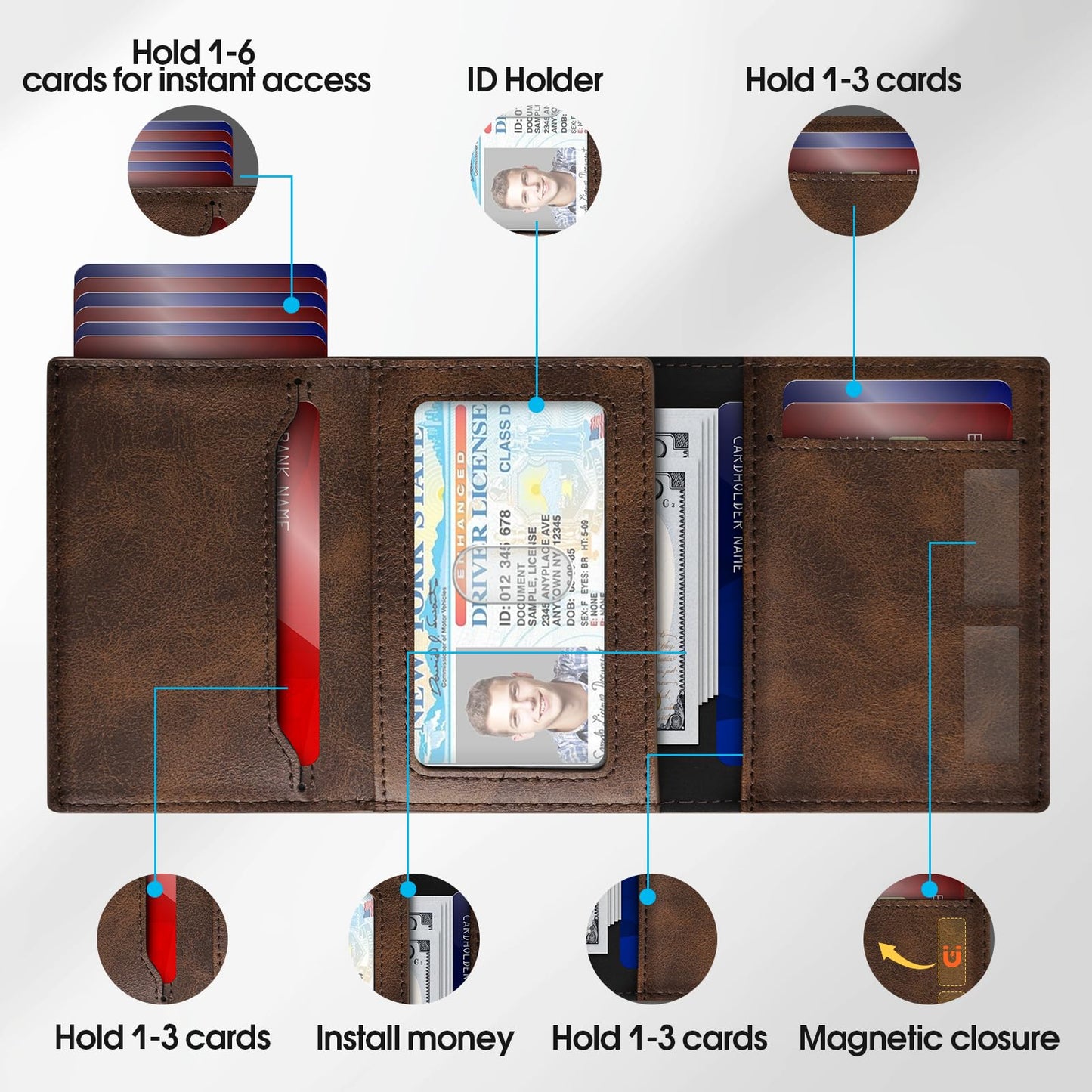 GAOCHALE Mens Wallet for Samsung Smarttag2 Pop up Card Holder Compatible with Samsung Tag RFID Blocking Wallet for Men 10-14 Card Capacity | ID Window | Cash Slot(Brown)