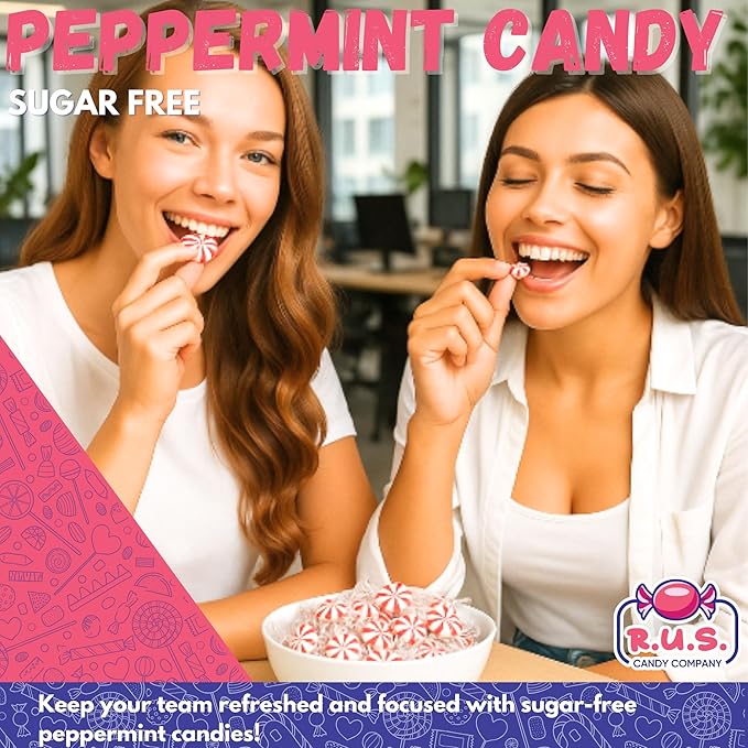 Sugar Free Peppermint Hard Candy Starlight – About 75 Individually Wrapped Breath Mints – Bulk 1 Pound Bag – Refreshing Mint Flavor – Keto Friendly, Diabetic Candy, Gluten Free