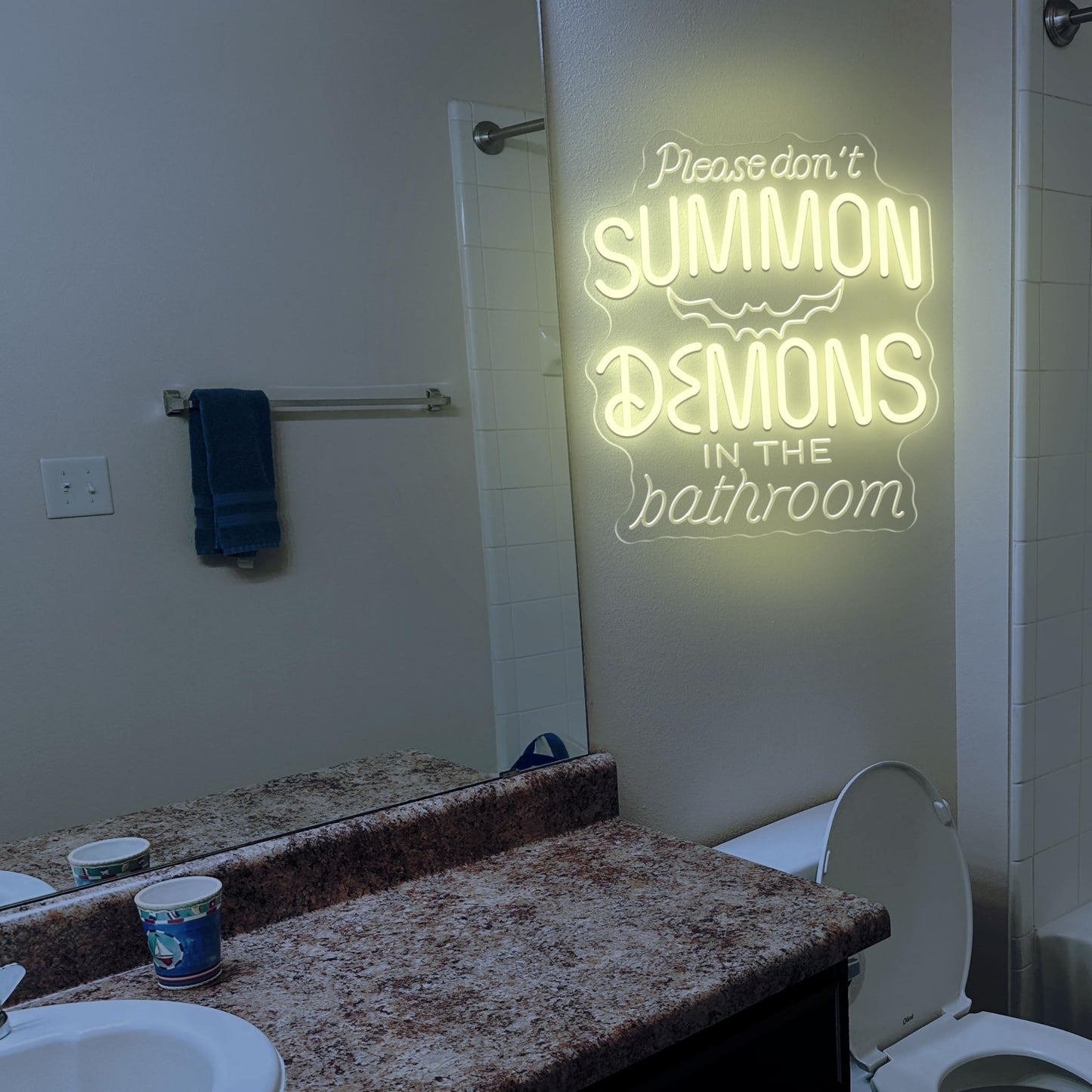 GGK Please Don't Summon Demons in the Bathroom LED Neon Sign Funny Gothic Decor for Home Halloween Spooky Vibes Sign