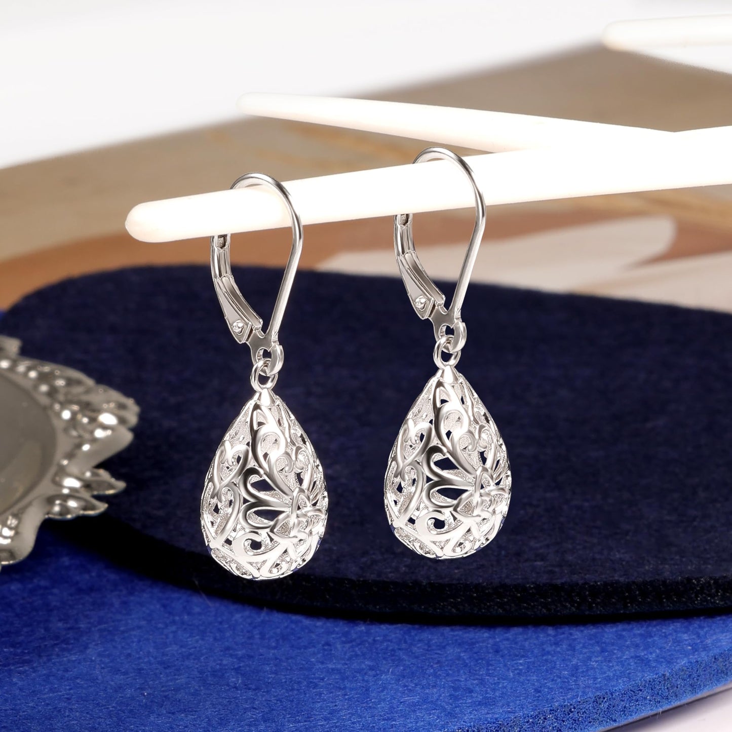 LANCHARMED Sterling Silver Teardrop Earrings for Women Trendy Silver Drop Leverback Dangle Earrings Hypoallergenic Leverback Dangle Drop Earrings for Women Jewelry