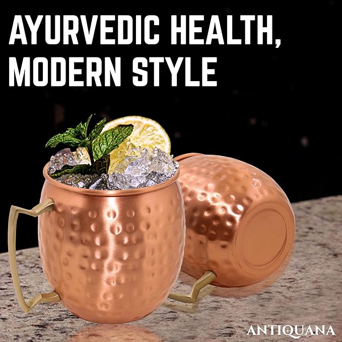 Moscow Mule Mugs - Set of 4-100% Pure Copper Mugs Large 16 oz - Premium Moscow Mule Cups Set of 4 - Solid Copper Cups Perfect Premium Gift (Brass Handle)