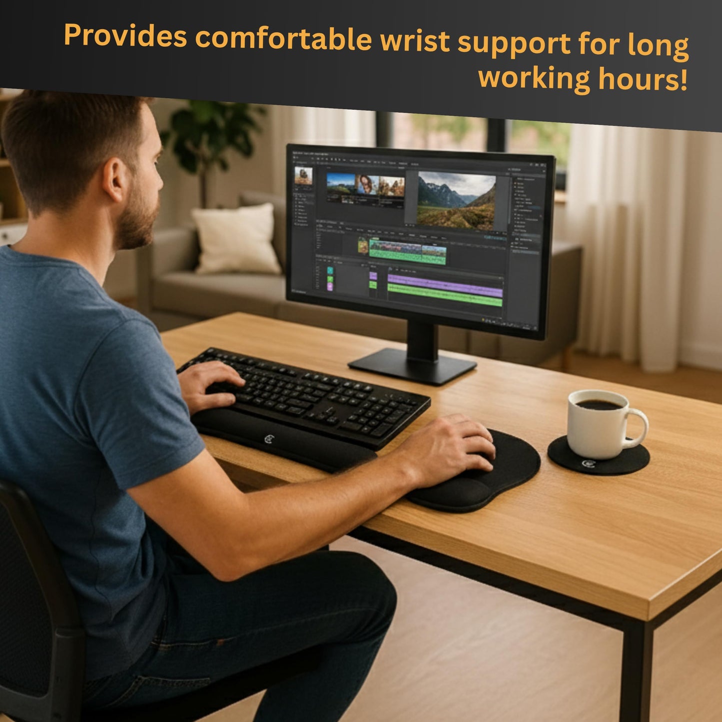 4pc Wrist Rests for Keyboard and Mouse Pad Set - Memory Foam Cushion, Black - Ergonomic Wrists Hand Arm Rest Support for Laptop Computer Desk and Gaming - Carpal Tunnel Syndrome Relief