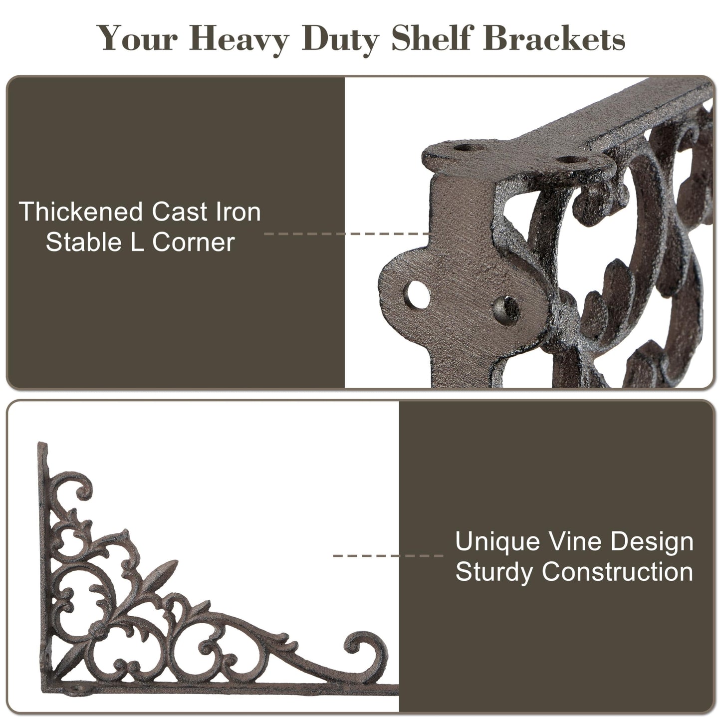 Z Metnal Decorative Shelf Brackets, 6 x 9 inch , Cast Wrought Iron Metal Mailbox Bracket, Wall Decor, Modern Shelving Bracket for DIY Floating Shelves, 4 Pack