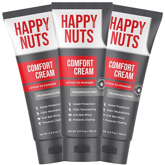HAPPY NUTS Comfort Cream Deodorant For Men: Anti-Chafing Sweat Defense, Odor Control, Aluminum-Free Mens Deodorant & Hygiene Products for Men's Private Parts (3 PACK - UNSCENTED)