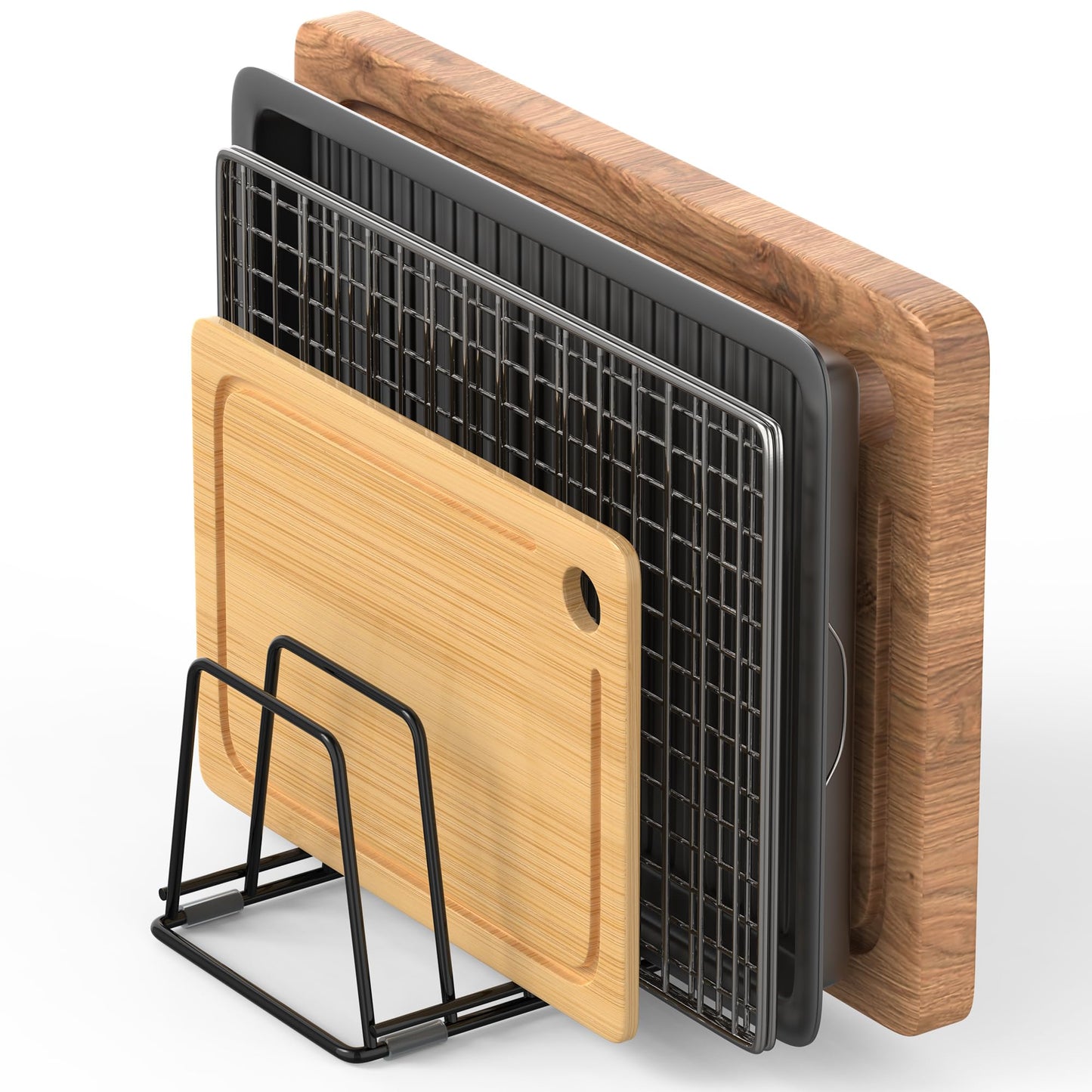 LAEMYFYRE Cutting Board Organizer Kitchen Organizer Rack for Cutting Board, Bakeware, and Cookie Sheet, 5-Slot Heavy-Duty Steel Cookware Holder,Rust-Resistant with Anti-Slip Feet (2, Small)