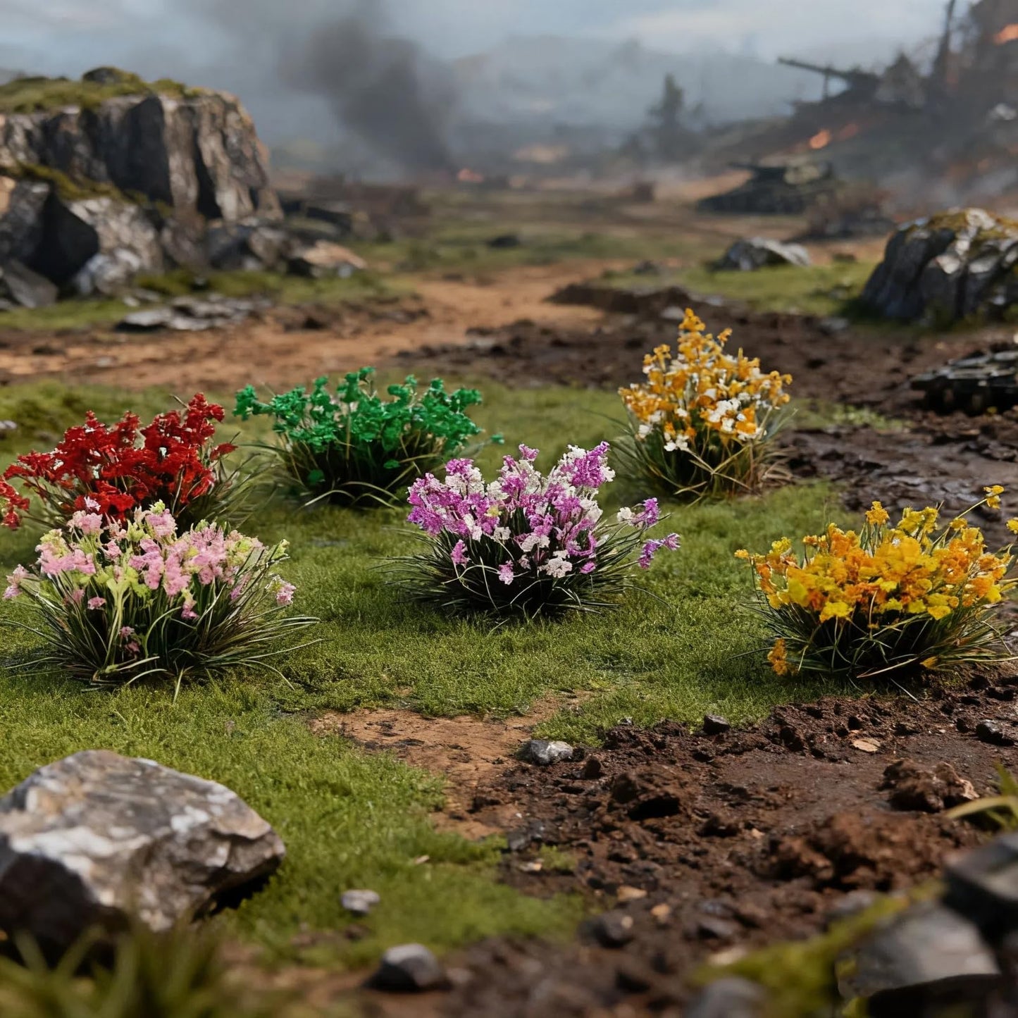 gdeplok 90 Pcs Miniature Flower Clusters Static Grass Clusters, for DIY Model Railway Scenery Train Landscape & War Game Terrain Layouts (B)
