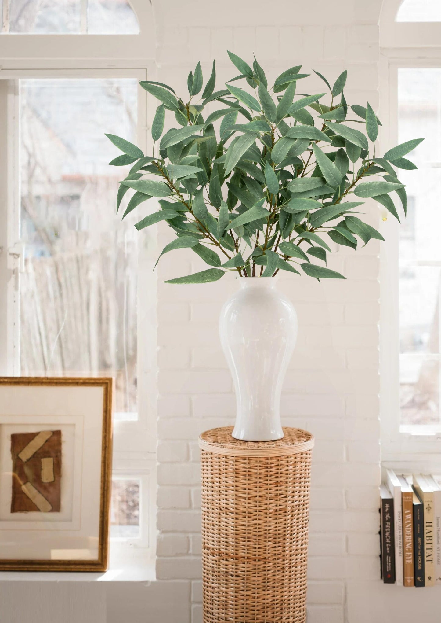 Faux Eucalyptus Stems - 34' Long Fake Salix Leaves 6 Pcs Artificial Greenery Stems for DIY Bouquet Arrangements, Centerpieces, Shower Decorations