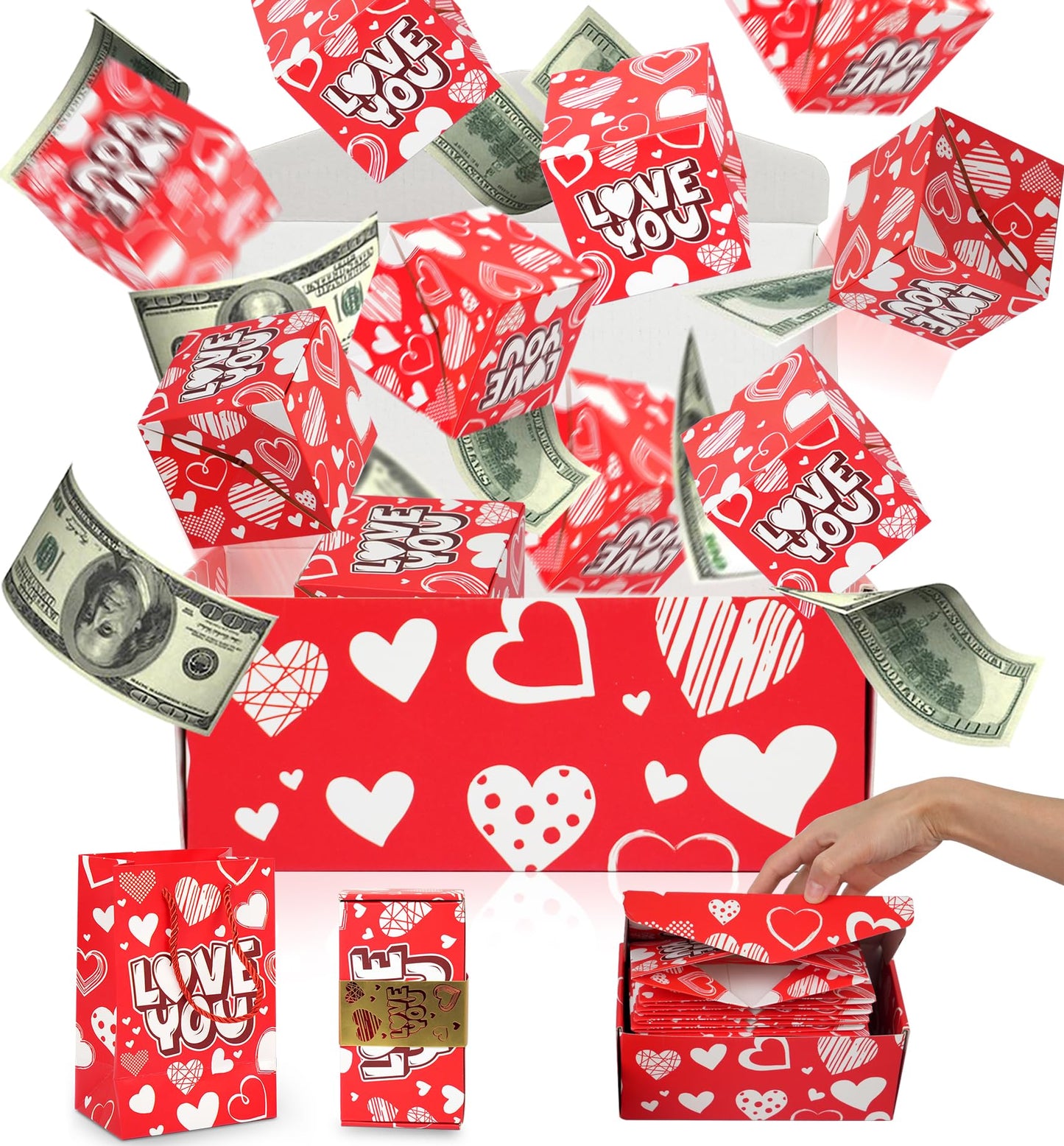 Valentine's Day Surprise Gift Box Explosion for Money,Unique Foleding Gift Box,Surprise for Wife,for Husband,Gift for Birthday,Anniversary,Party