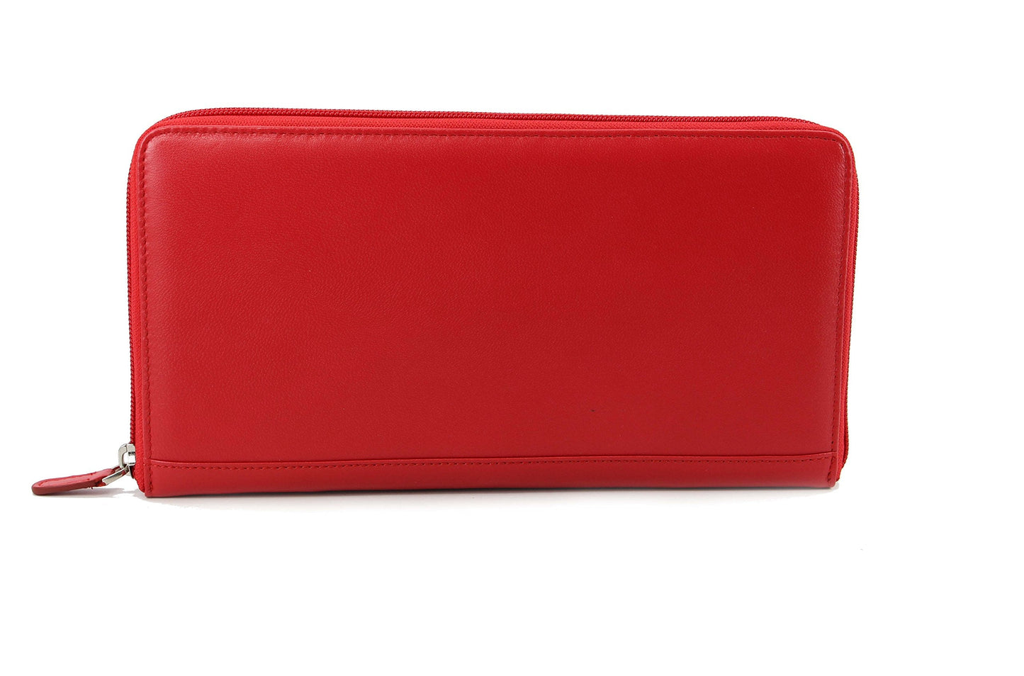 myBitti Zip-Around Passport Wallet Executive Unisex Leather Boarding Pass Holder (Red)