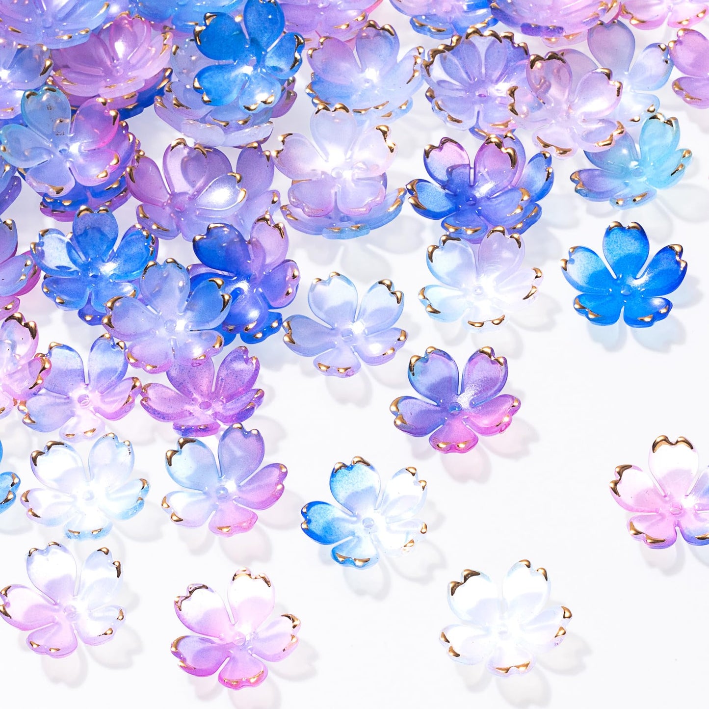 CustomyLife 100Pcs Cherry Blossom Acrylic Flower Beads, Blue Violet Mini Flower Charm Wedding Prom Halloween Christmas Hawaii Decoration for Jewelry Making
