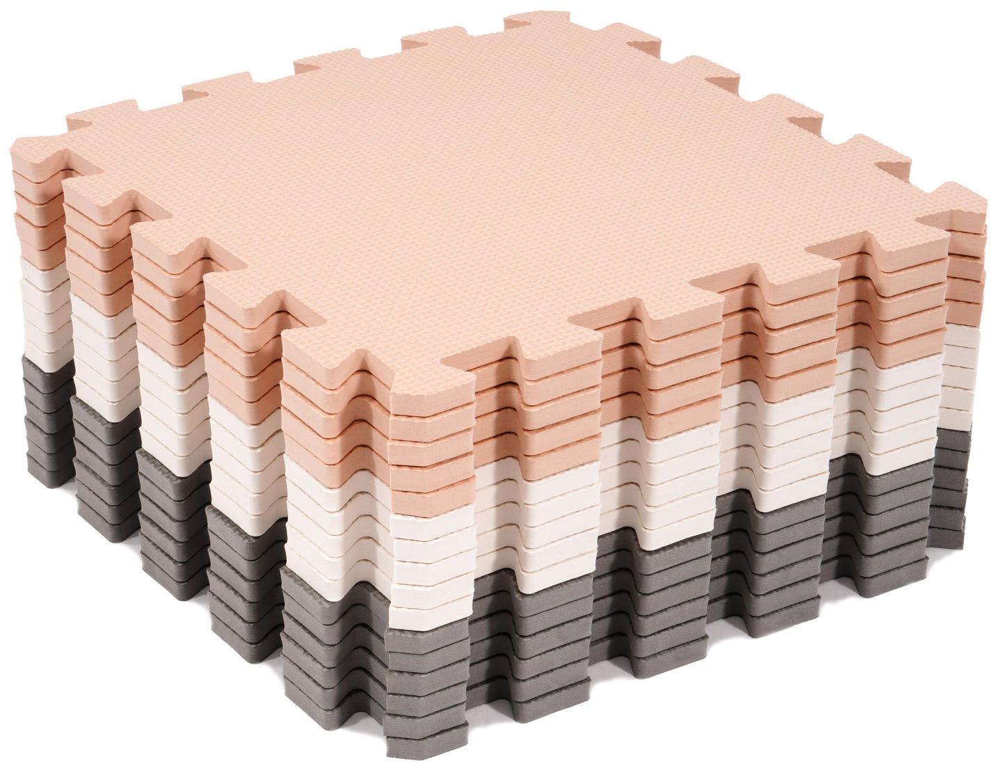 BalanceFrom 16-Pack 12x12 Inches EVA Interlocking Foam Play Tile Mat, Cream/Gray/Beige – 0.4-Inch Thick Non-Slip Puzzle Flooring for 16 Square Feet in Playroom, Nursery, or Playpen at Home