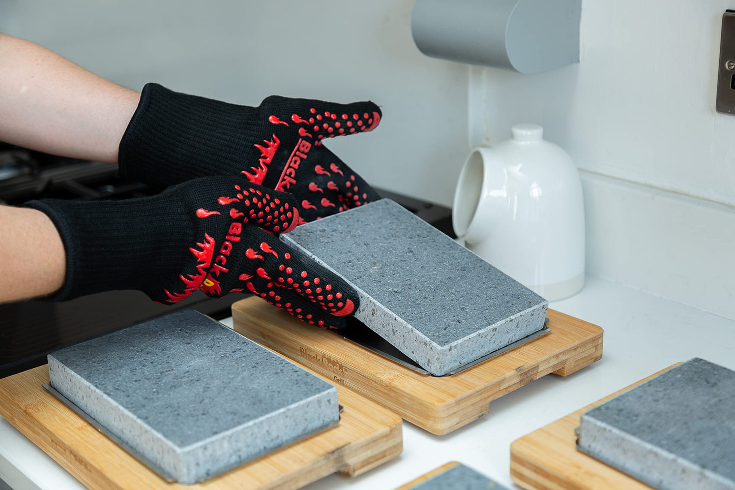 Black Rock Grill Steak Stone Cooking Experience - Premium Gift Set with Steak Knife, and Protective Gloves