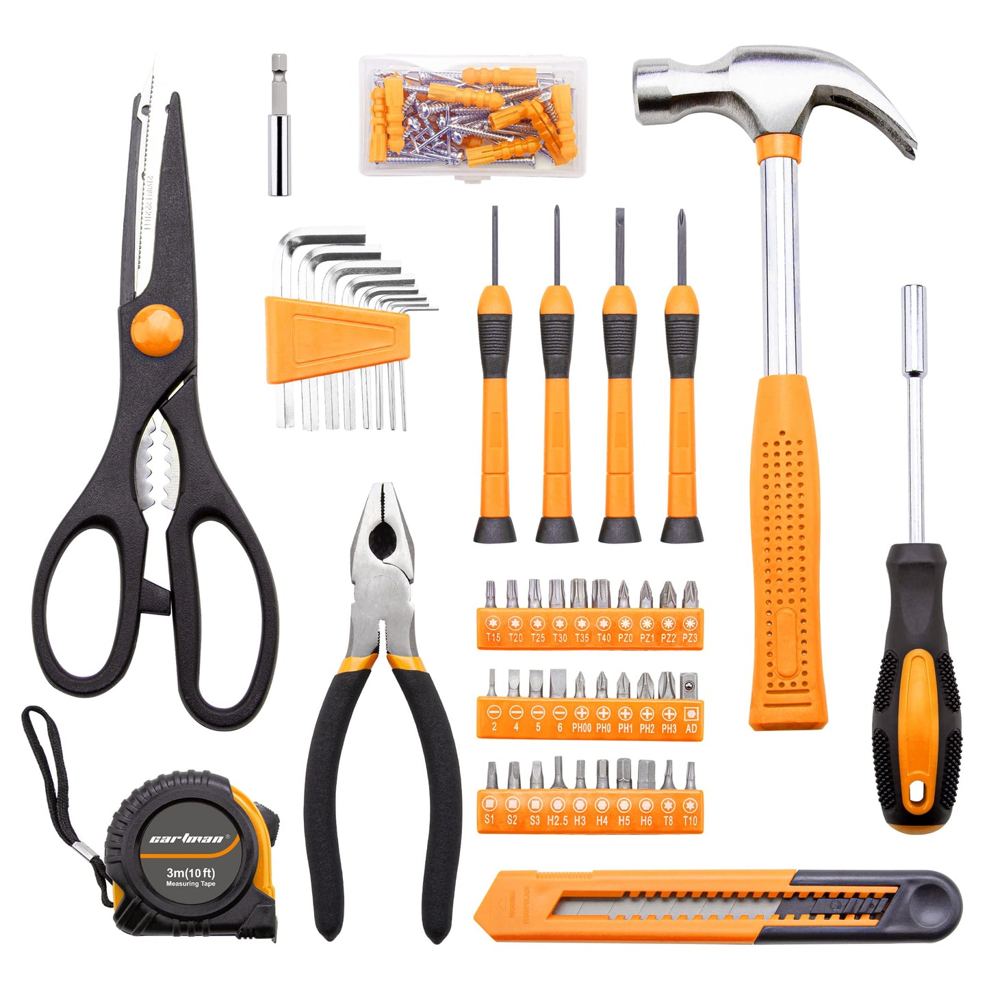 CARTMAN Home Tool Set Kit, Basic Household Hand Tools with Storage Case Light Orange