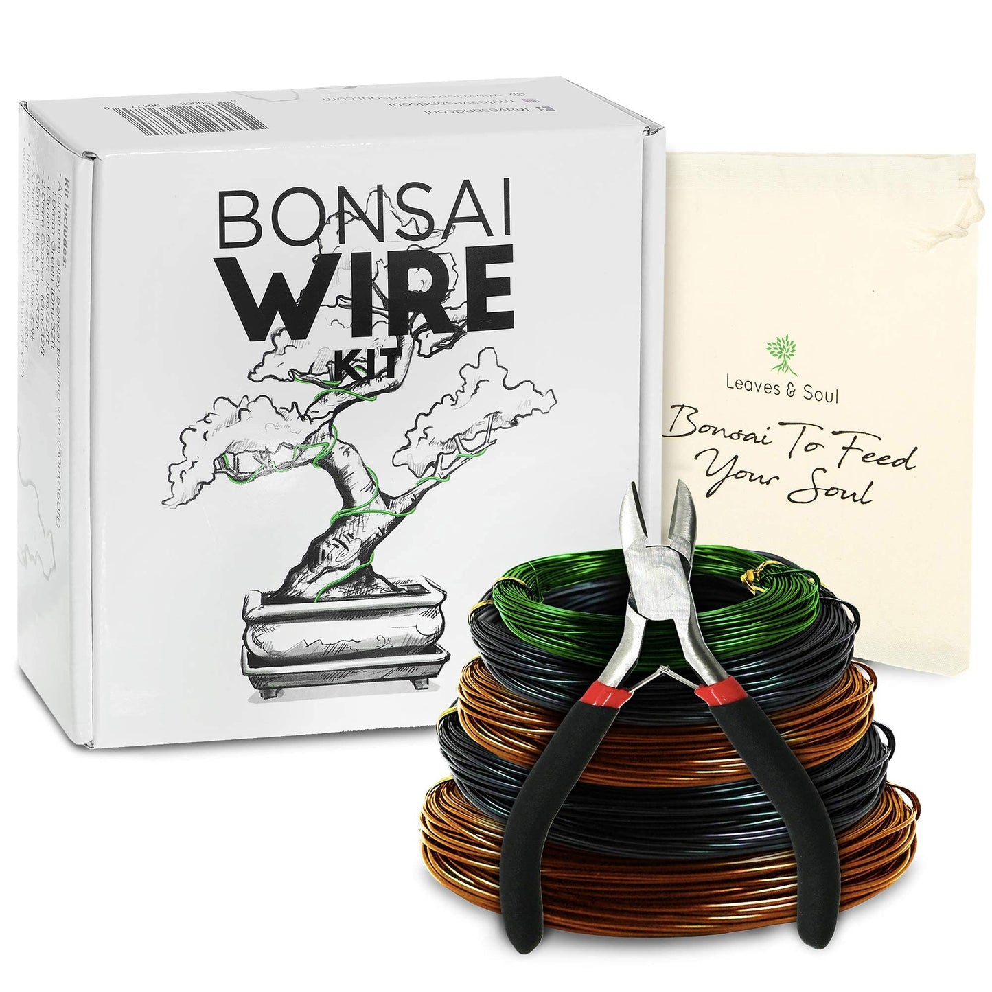 Leaves and Soul Complete Bonsai Kit – Green Oval Ceramic Pot with Soil, Fertilizer, 160ft Training Wire, Cutter & Storage Bag | DIY Bonsai Repotting Starter Kit for Tree Growing