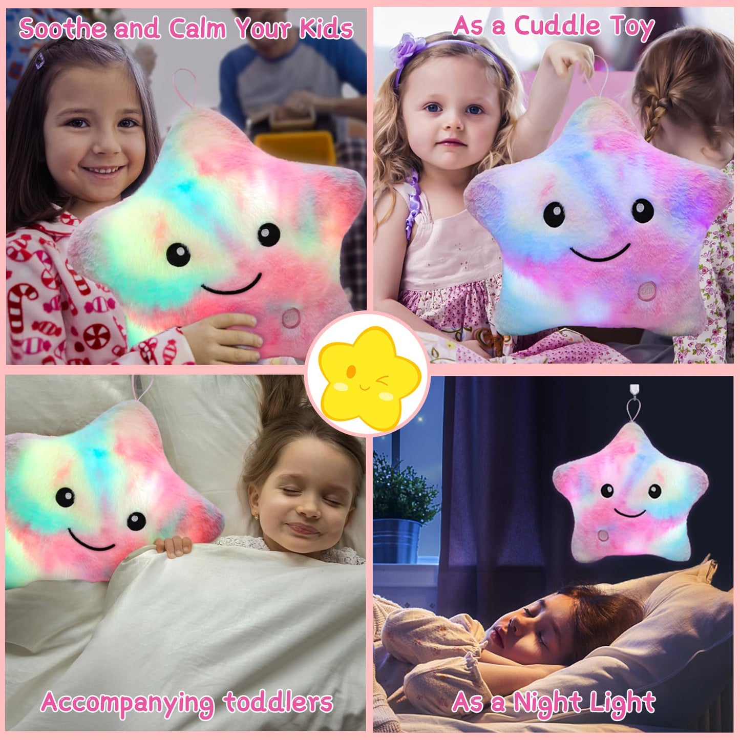 Subao Sensory Toys for Toddlers,14" Star Plush Soft Toddler Pillow Light Up Autism ADHD Toys,Special & Autism Needs,Birthday Xmas Gifts for Girls Age 3 4 5 6 7 8 9 10 11 Colorful