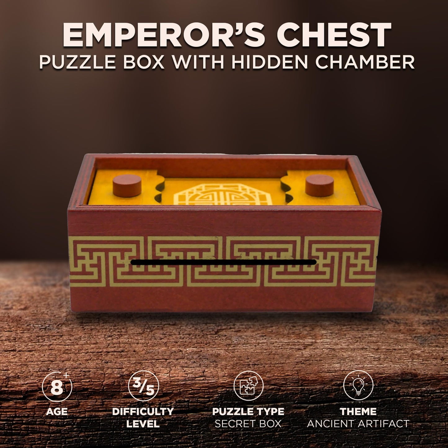 Project Genius Emperor’s Chest Classic Wooden Brainteaser Puzzle Box, Gift for Kids 8+, Teens, and Adults - Hidden Compartment for Gift Cards and Cash