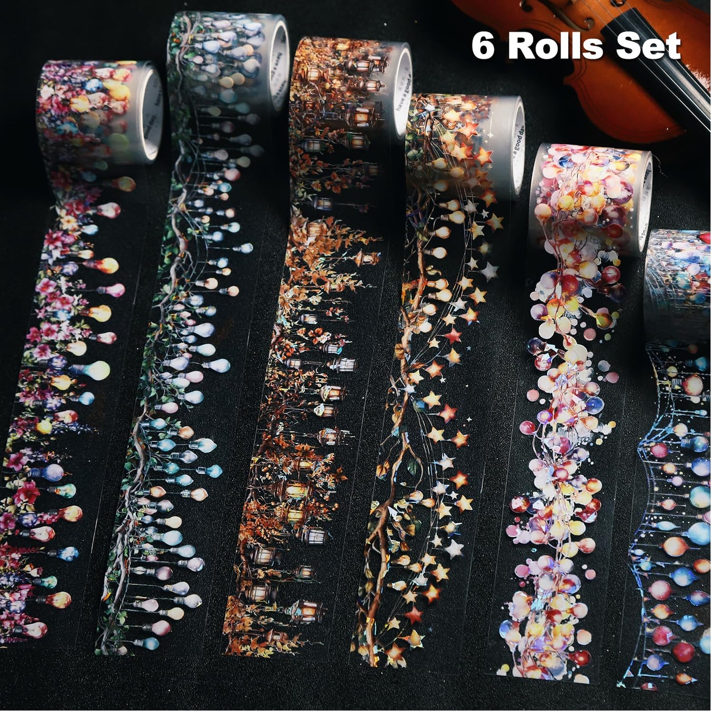 AuriicLeaf Light Surround PET Tape Set, 6 Rolls Holographic Ephemera for Junk Journaling, Scrapbooking, Crafting, DIY Projects, Diaries, and Art Supplies