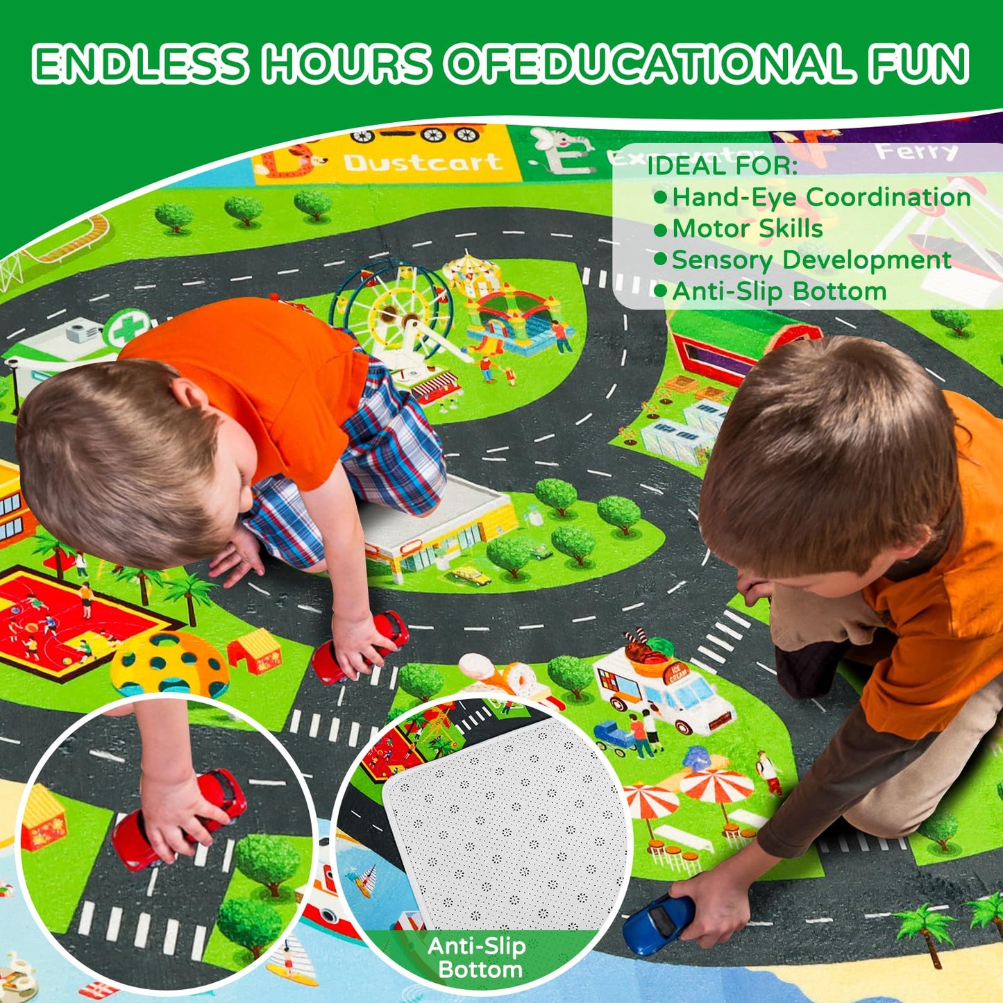 AKASISRUG ABC Transportation Kids Rugs 78.7"×59" for Playroom Educational Alphabet Mat