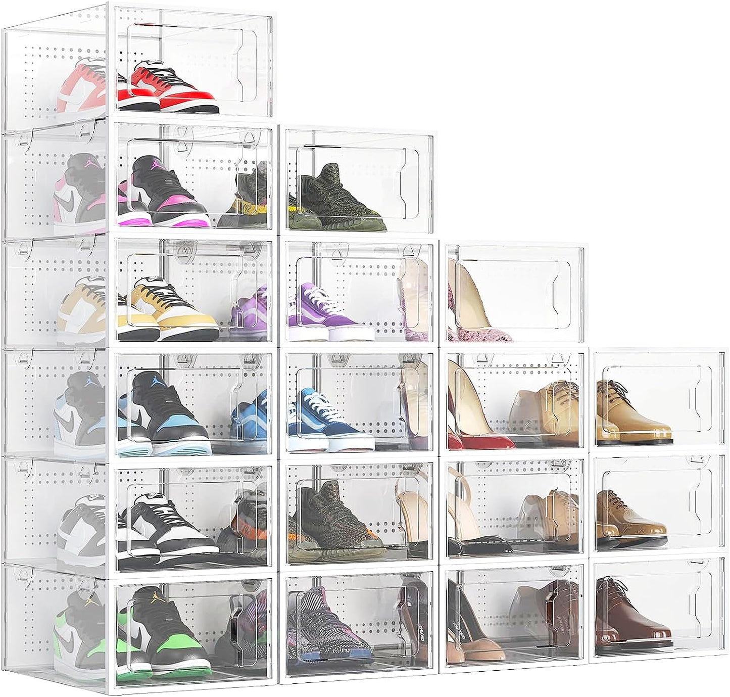 Elechomes Shoe Boxes Clear Plastic Stackable 18 Pack Premium Shoe Organizer Storage for Closet Foldable Shoe Rack Containers Sneaker Display Case Holder Shoe Bin Entryway Drawers Gifts