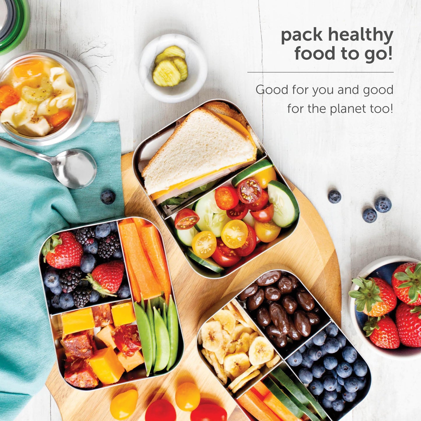 LunchBots Large Trio Stainless Steel Lunch Container -Three Section Design for Sandwich and Two Sides - Metal Bento Lunch Box - Eco-Friendly - Stainless Lid - Green Dots